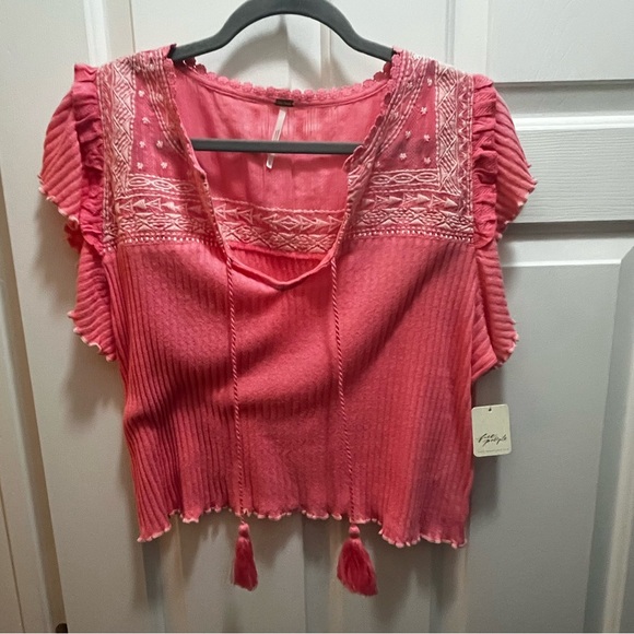 Free People Coral Embroidered Blouse - Picture 1 of 4